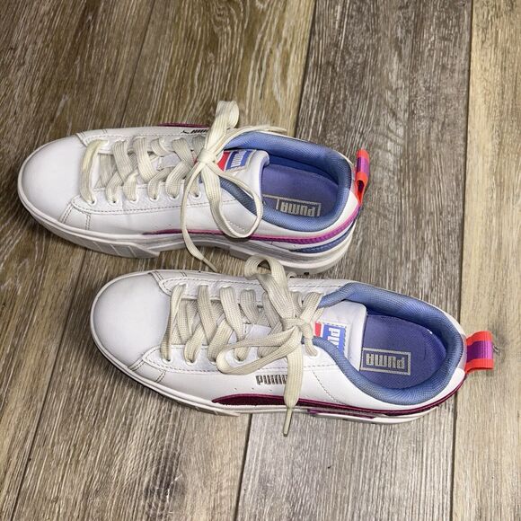 Puma Mayze Glitz Girls Youth US Size 5 Platform 385142-01 Shoes White Pink Blue - Picture 6 of 11